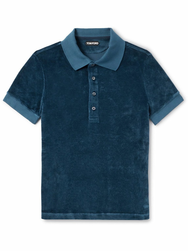 Photo: TOM FORD - Velour Polo Shirt - Blue