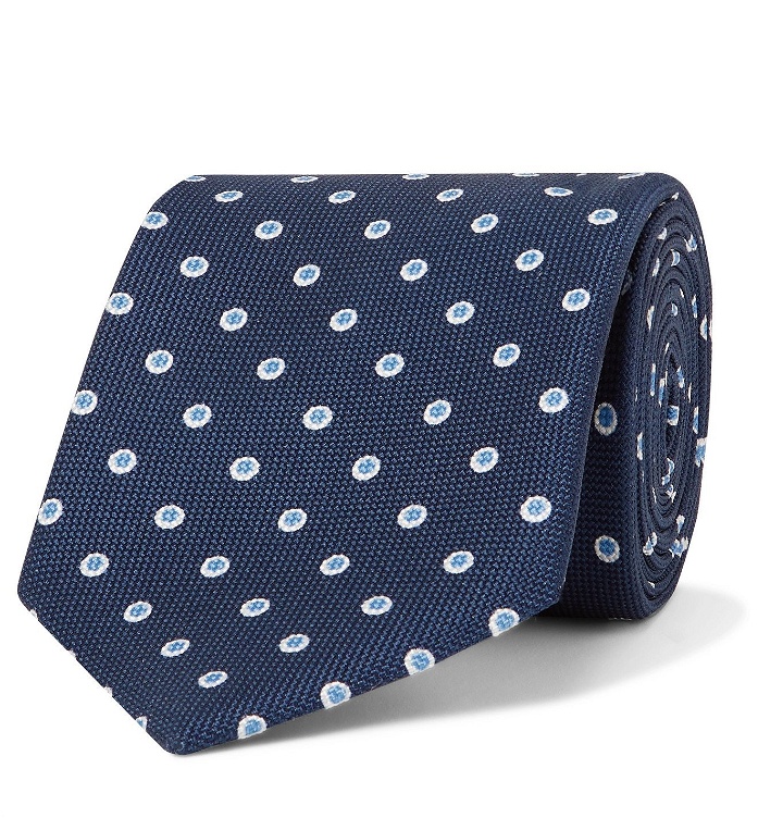 Photo: BRIONI - 8cm Polka-Dot Silk-Jacquard Tie - Blue