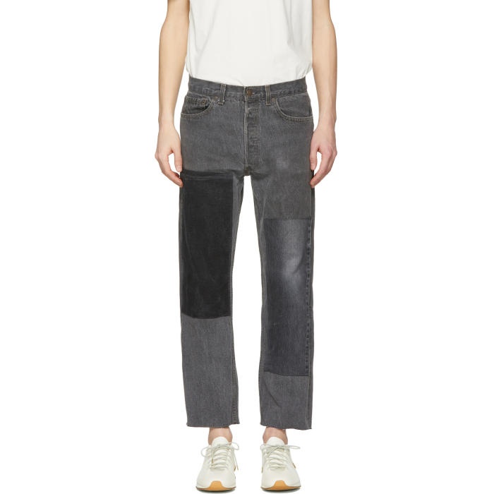 Photo: B Sides Black Cropped Large Two-Patch Jeans
