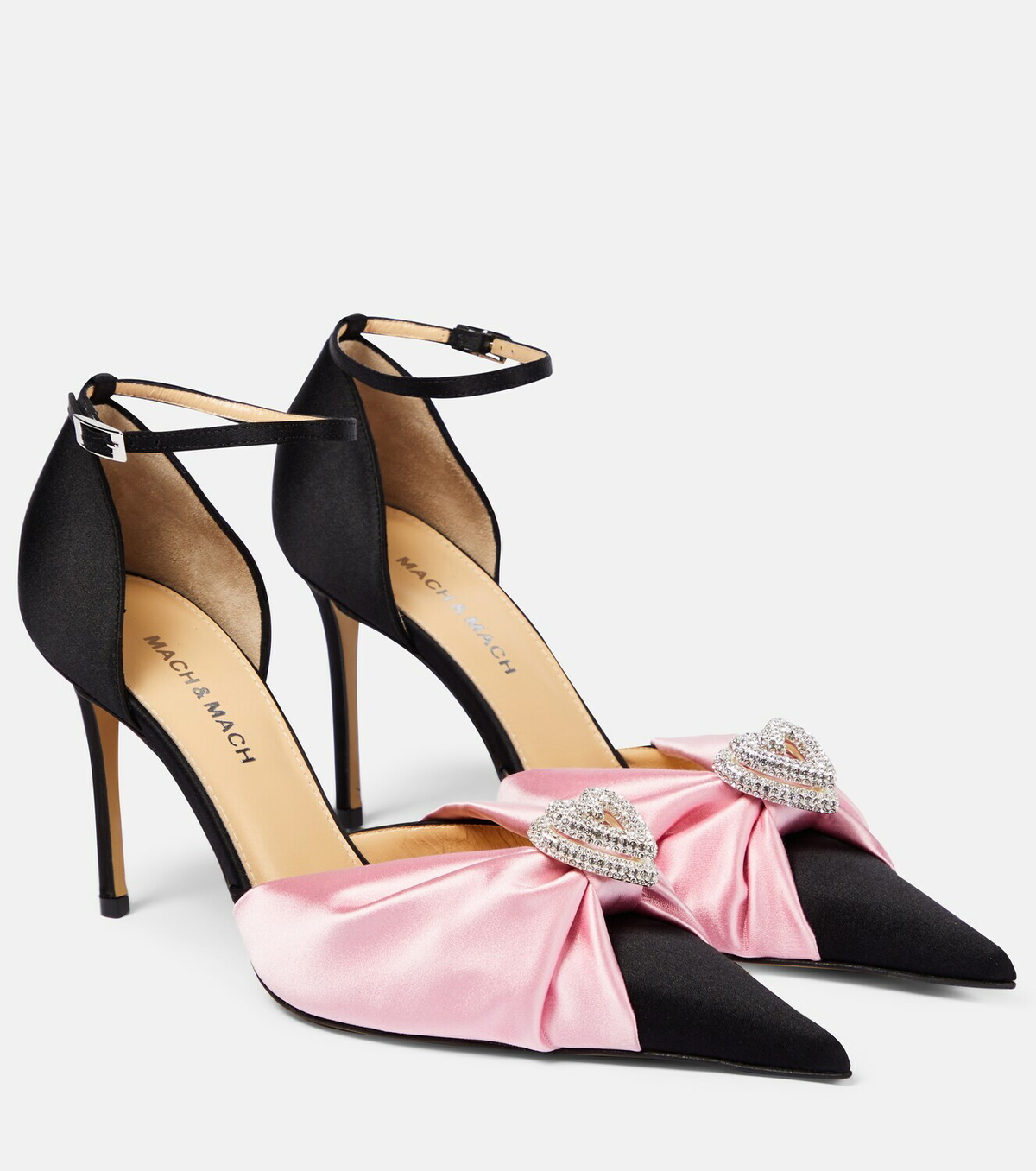 パンプス MACH & MACH DOUBLE HEART HEELED SLINGBACK Mach & Mach Double Heart embellished satin pumps MACH & MACH