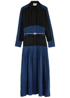 Lovebirds Colour-blocked Belted Silk Midi Shirt Dress Blue