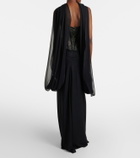 Monique Lhuillier Scarf-detail draped lace gown
