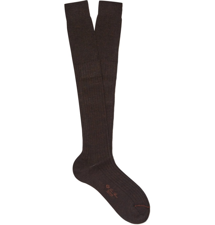 Photo: Loro Piana - Ribbed Cashmere and Silk-Blend Over-The-Calf Socks - Brown