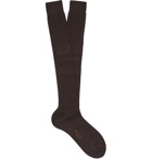 Loro Piana - Ribbed Cashmere and Silk-Blend Over-The-Calf Socks - Brown