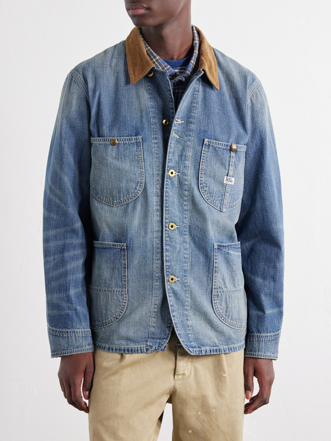 RRL - Stockton Corduroy-Trimmed Denim Jacket - Blue