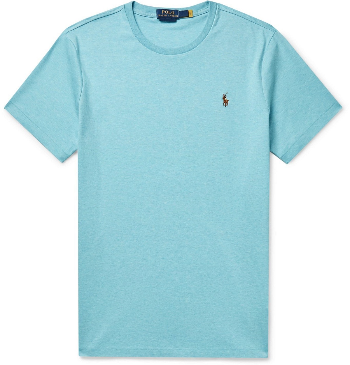 Photo: POLO RALPH LAUREN - Logo-Embroidered Mélange Interlock Cotton T-Shirt - Blue