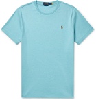 POLO RALPH LAUREN - Logo-Embroidered Mélange Interlock Cotton T-Shirt - Blue
