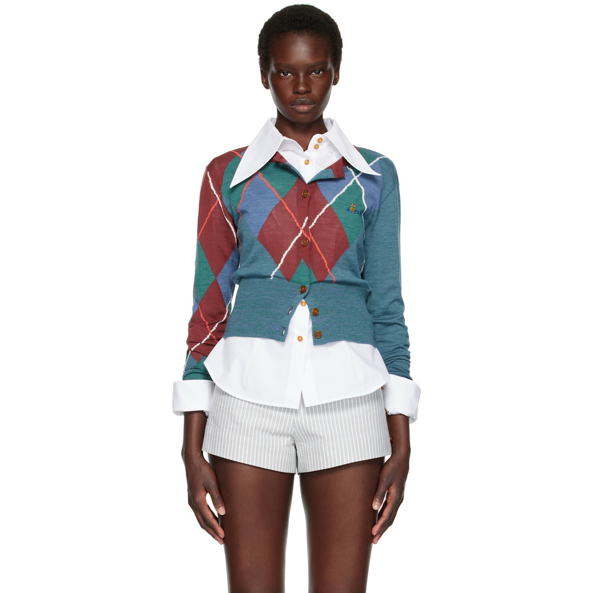 Vivienne Westwood Blue Argyle Cropped Cardigan