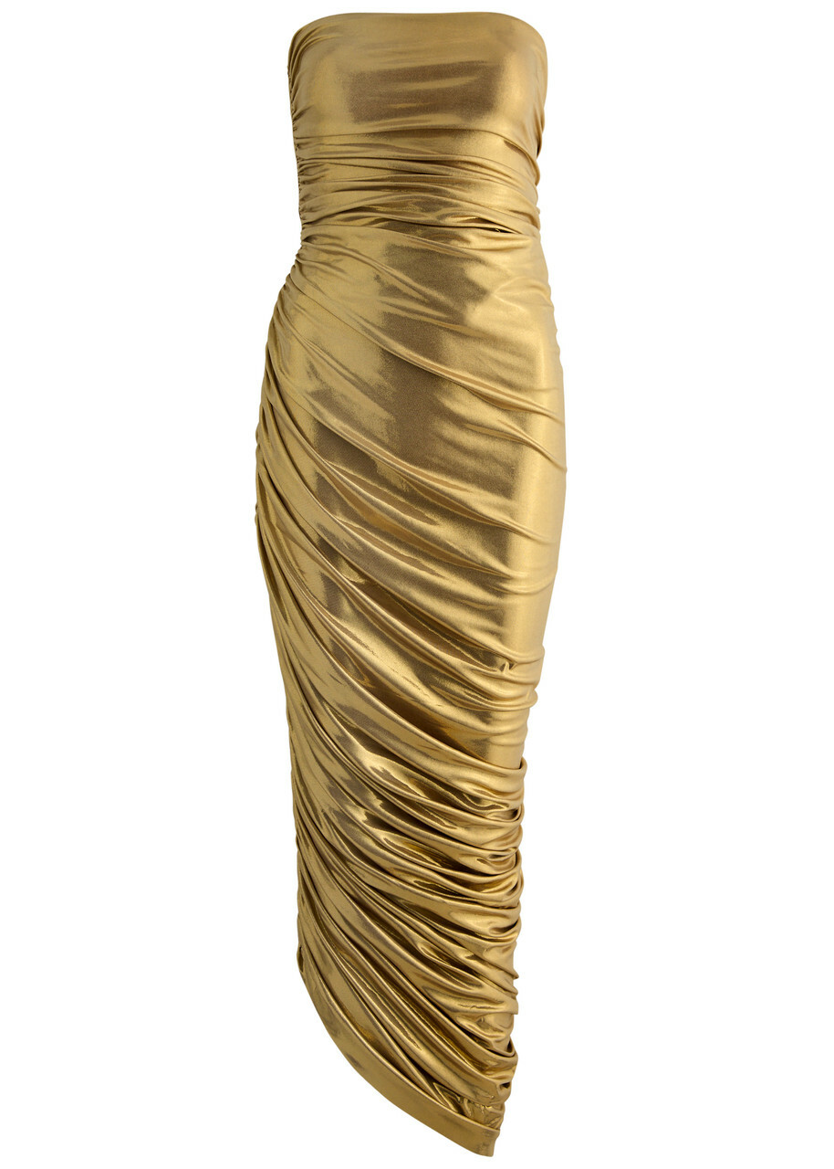 green emerald velvet dress Norma Kamali // Metallic Diana Dress – VSP Consignment main image 1