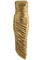 Norma Kamali Diana Ruched Metallic Stretch-jersey Maxi Dress Metallic Gold