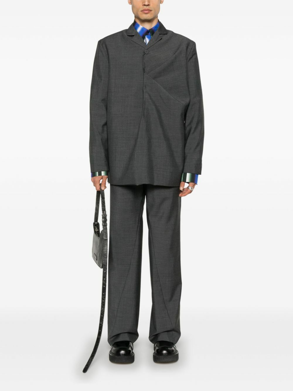 Bianca Saunders Grey Gathered Single-Breasted Blazer
