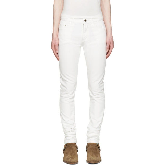 Photo: Saint Laurent White Original Low Waisted Skinny Jeans