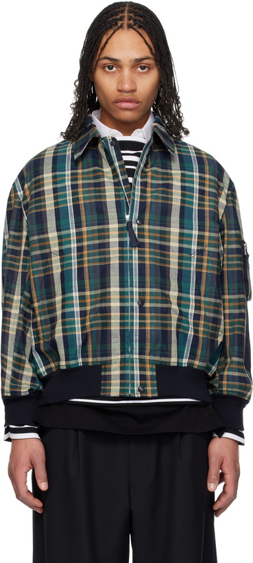 Photo: Comme des Garçons Homme Navy & Green Check Triple Layer Jacket