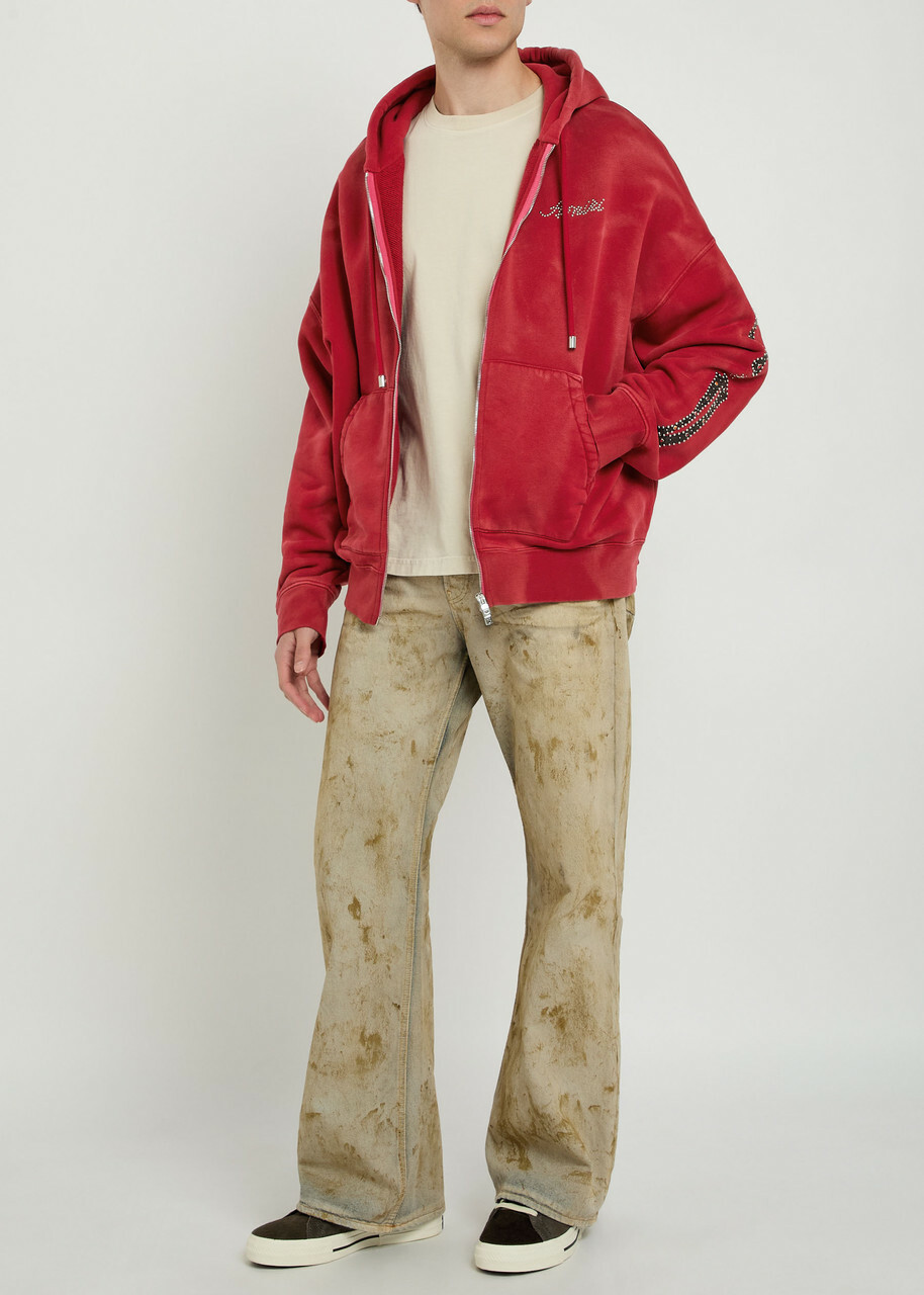 Amiri Amiri Bones Embellished Hooded Cotton Sweatshirt Red