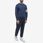 Thom Browne Men's 4 Bar Donegal Cable Crew Knit in Blue