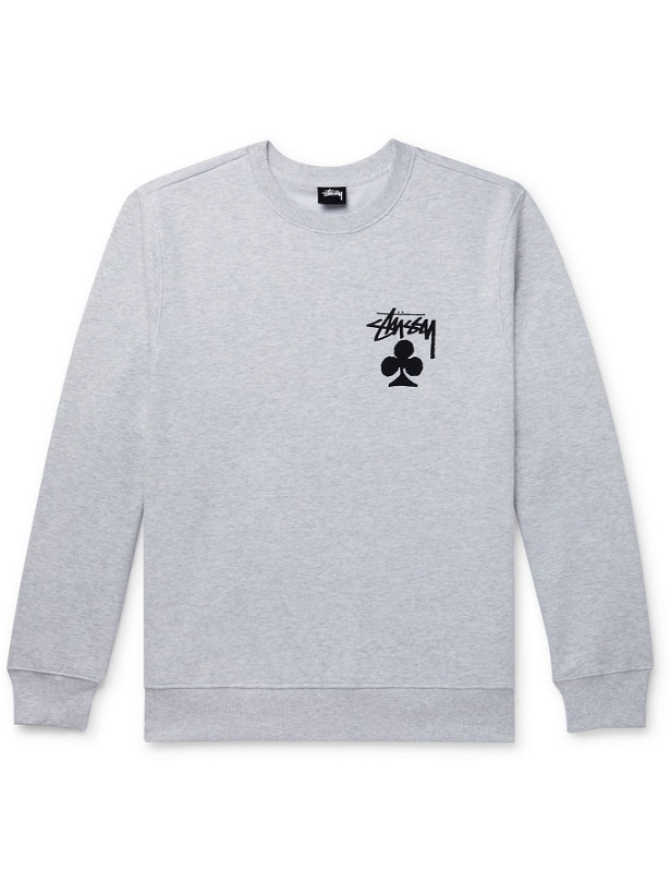 Photo: STÜSSY - Printed Fleece-Back Cotton-Blend Jersey Sweatshirt - Gray