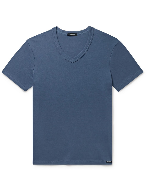 Photo: TOM FORD - Stretch-Cotton Jersey T-Shirt - Blue