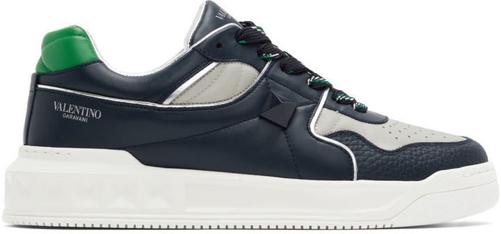 Photo: Valentino Garavani Navy & Gray One Stud Sneakers