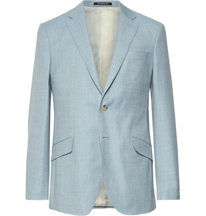 Photo: Richard James - Light-Blue Seishin Slim-Fit Mélange Wool-Hopsack Suit Jacket - Sky blue