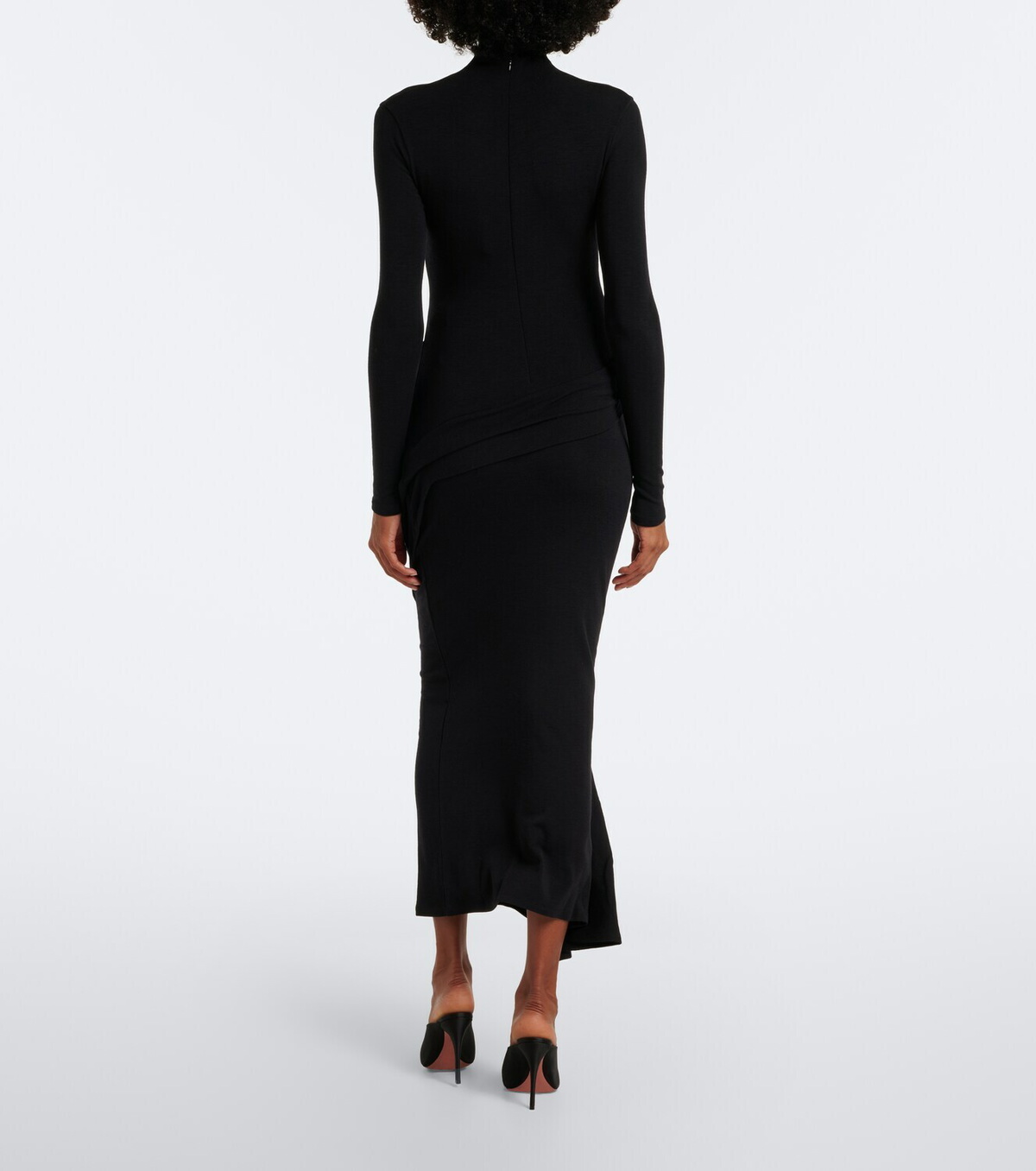 Mugler Draped wool-blend jersey midi dress