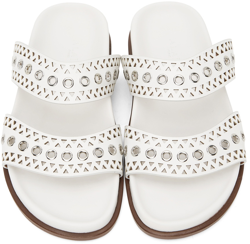 ALAIA TWO-STRAPS HIGH HEEL SANDALS IN WHITE PATENT LAMBSKIN