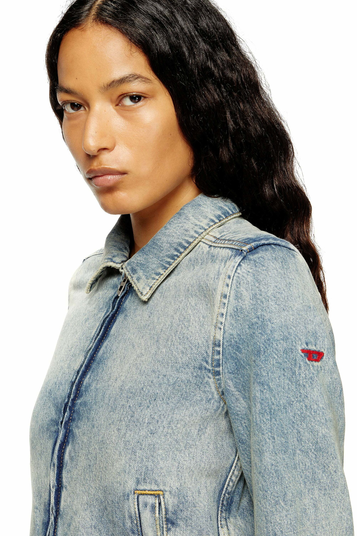 Diesel Jacket in dirt-effect fluid denim - Denim Jackets Womens in Blue