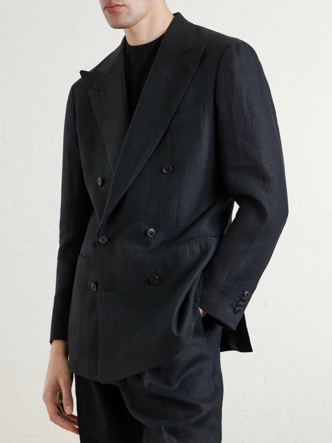 Saman Amel - Linen Double-Breasted Blazer - Black