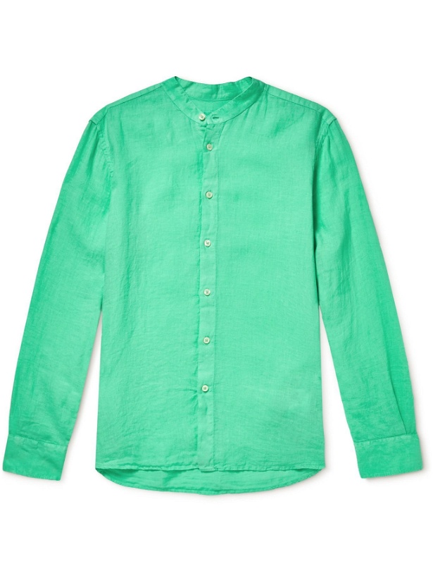 Photo: 120% - Slim-Fit Grandad-Collar Linen Shirt - Green