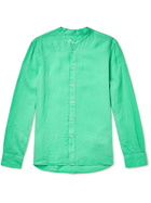 120% - Slim-Fit Grandad-Collar Linen Shirt - Green