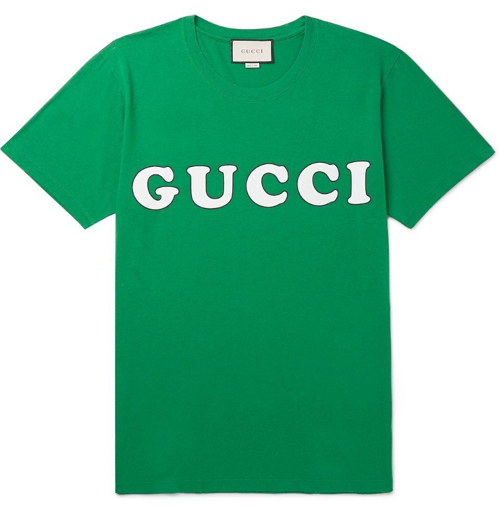 Photo: Gucci - Distressed Logo-Print Cotton-Jersey T-Shirt - Men - Green