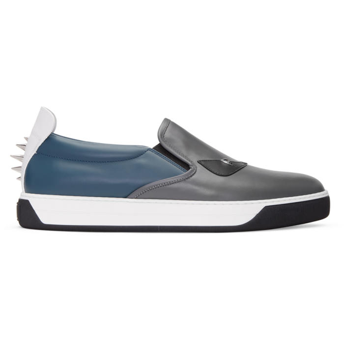 Photo: Fendi Grey Bag Bug Slip-On Sneakers