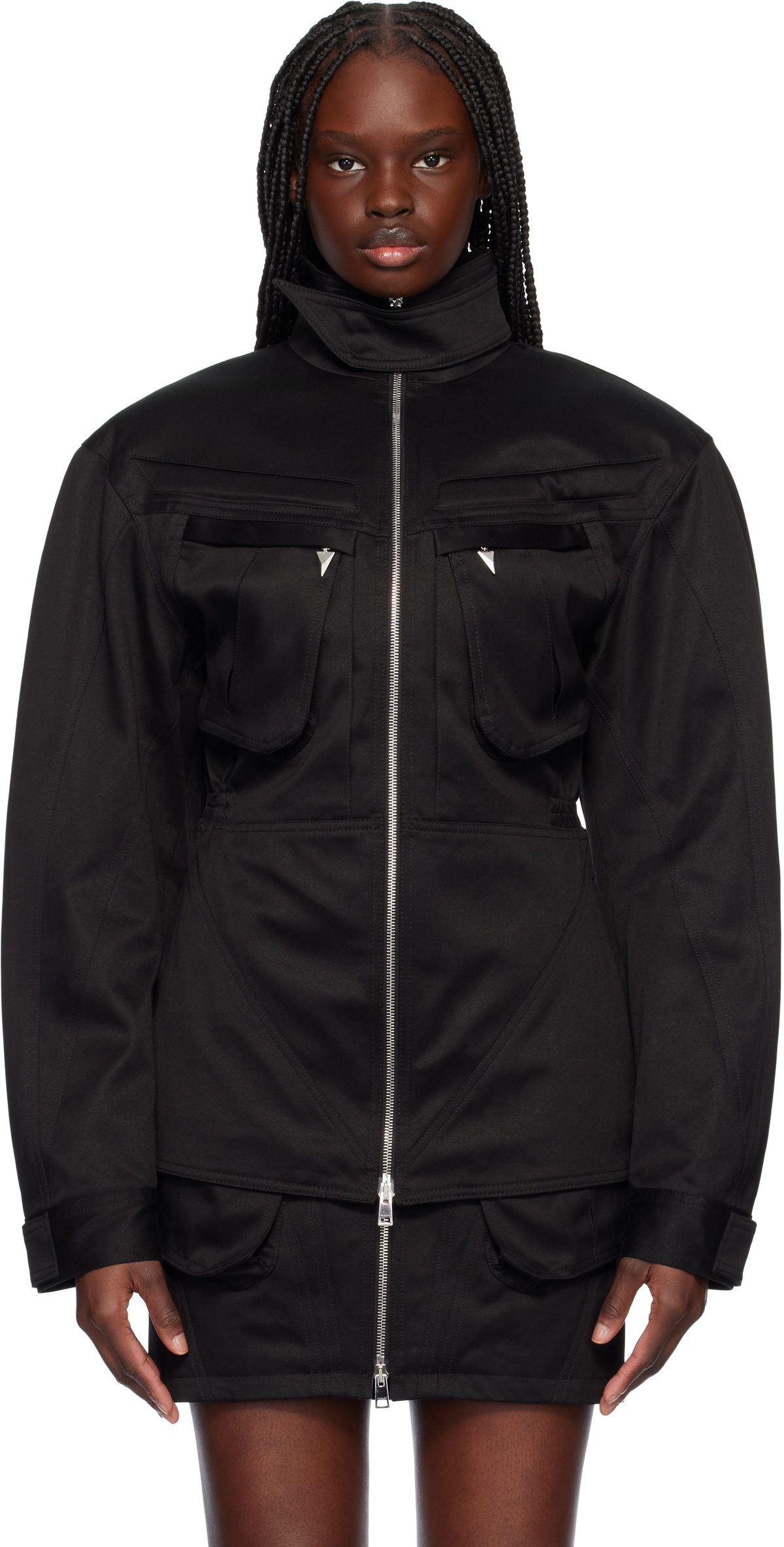 【関税込み】Mugler ブラック Sculptured Scuba ジャケット Black Sculptured Scuba Jacket by Mugler on Sale