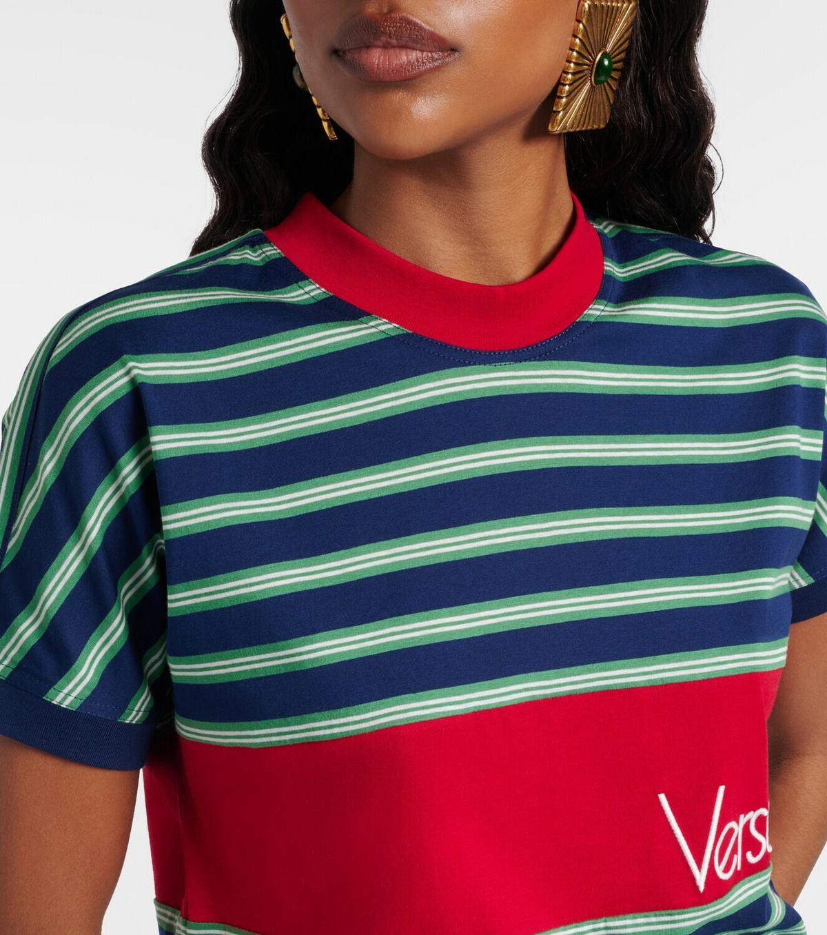 Versace Logo embroidered striped cotton T-Shirt