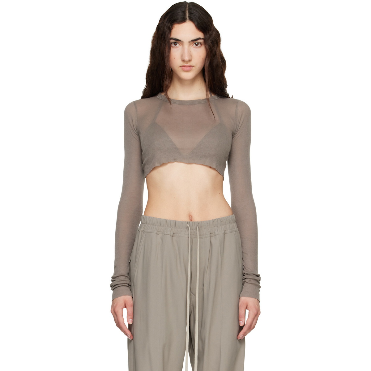 Rick Owens Taupe Tower LS Crop T-shirt