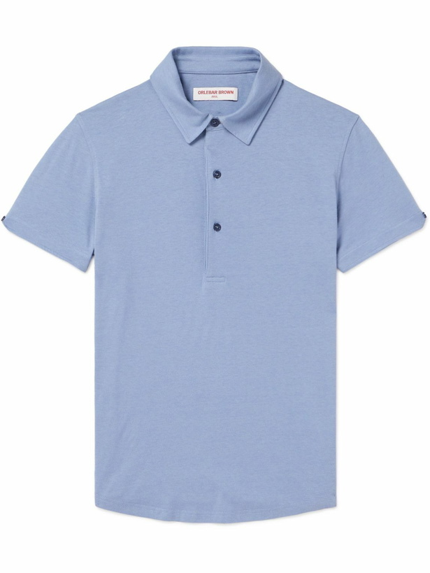 Photo: Orlebar Brown - Sebastian Cotton and Silk-Blend Jersey Polo Shirt - Blue