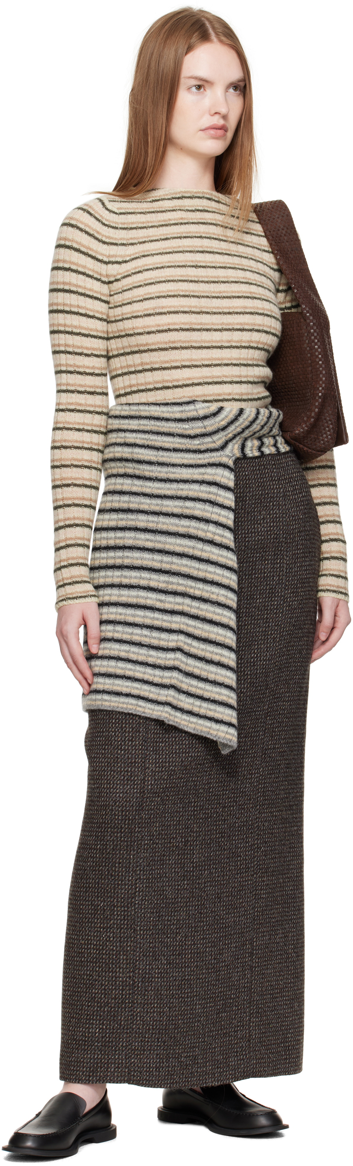 AURALEE Beige Shetland Wool Cashmere Rib Knit Boat-Neck Sweater