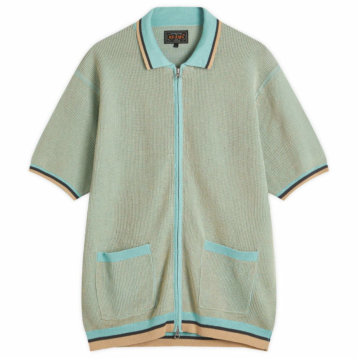 Beams Plus Men's Cable Knitted Polo Shirt in Ice Blue Beams Plus