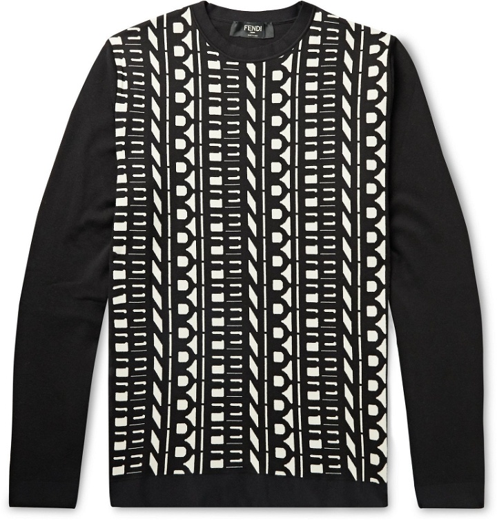 Photo: Fendi - Slim-Fit Logo-Jacquard Cotton Sweater - Black