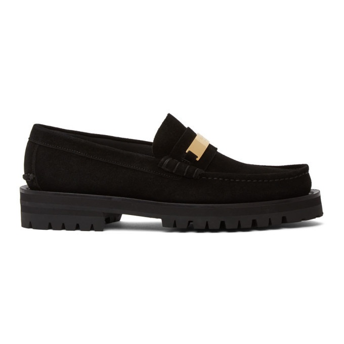 Photo: Versace Black Suede Logo Plate Loafers