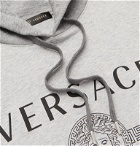 Versace - Panelled Printed Fleece-Back Cotton-Jersey Hoodie - Gray