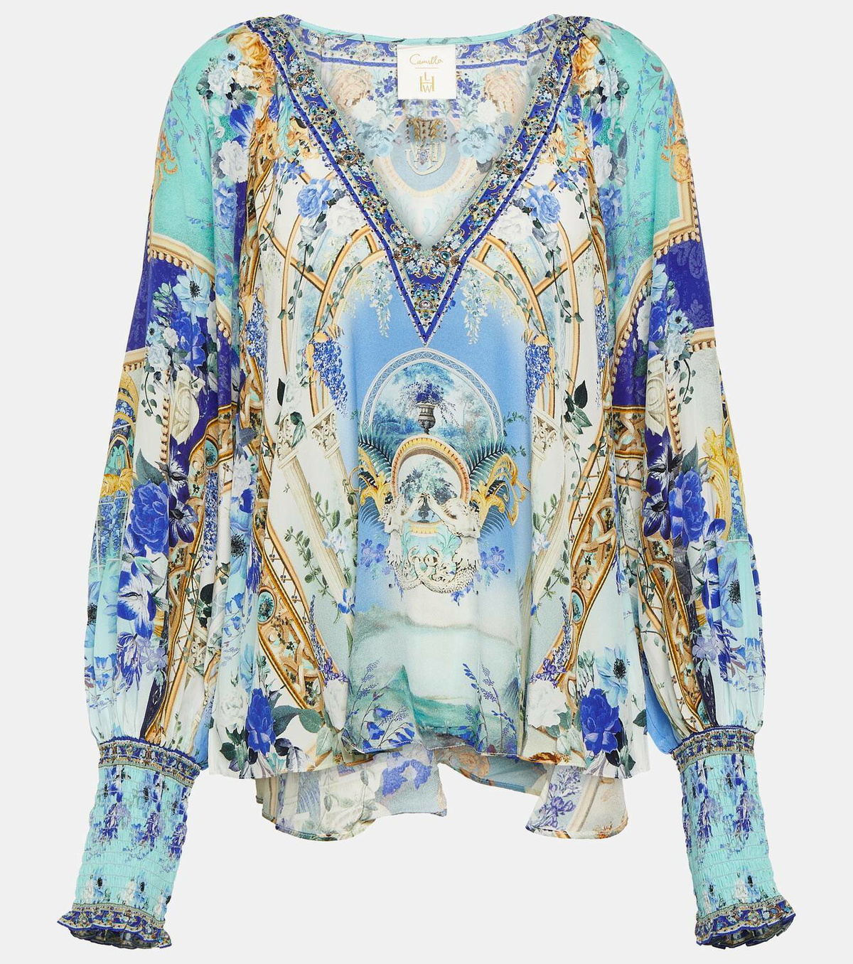 Camilla Embellished floral silk crêpe blouse