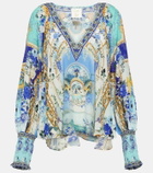 Camilla Embellished floral silk crêpe blouse