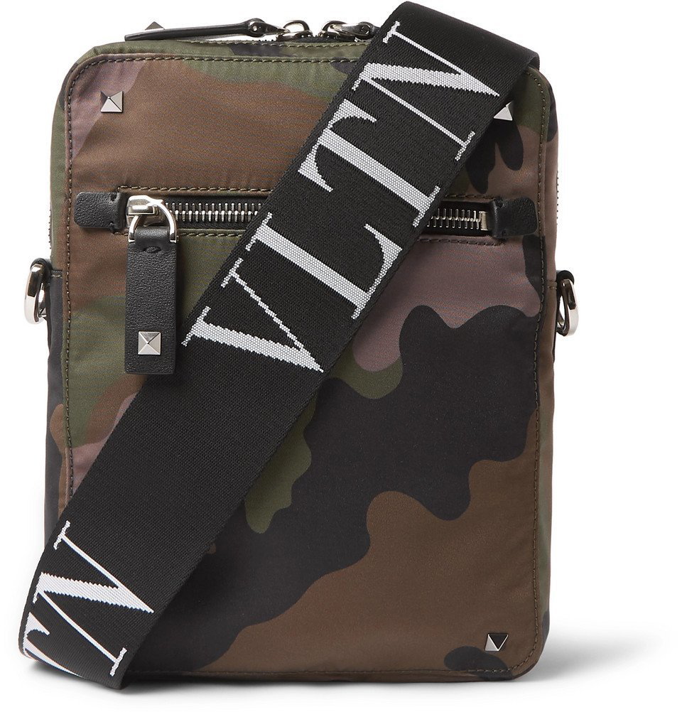 Valentino Valentino Garavani Leather-Trimmed Camouflage-Print Canvas Messenger Bag Army green Valentino Garavani