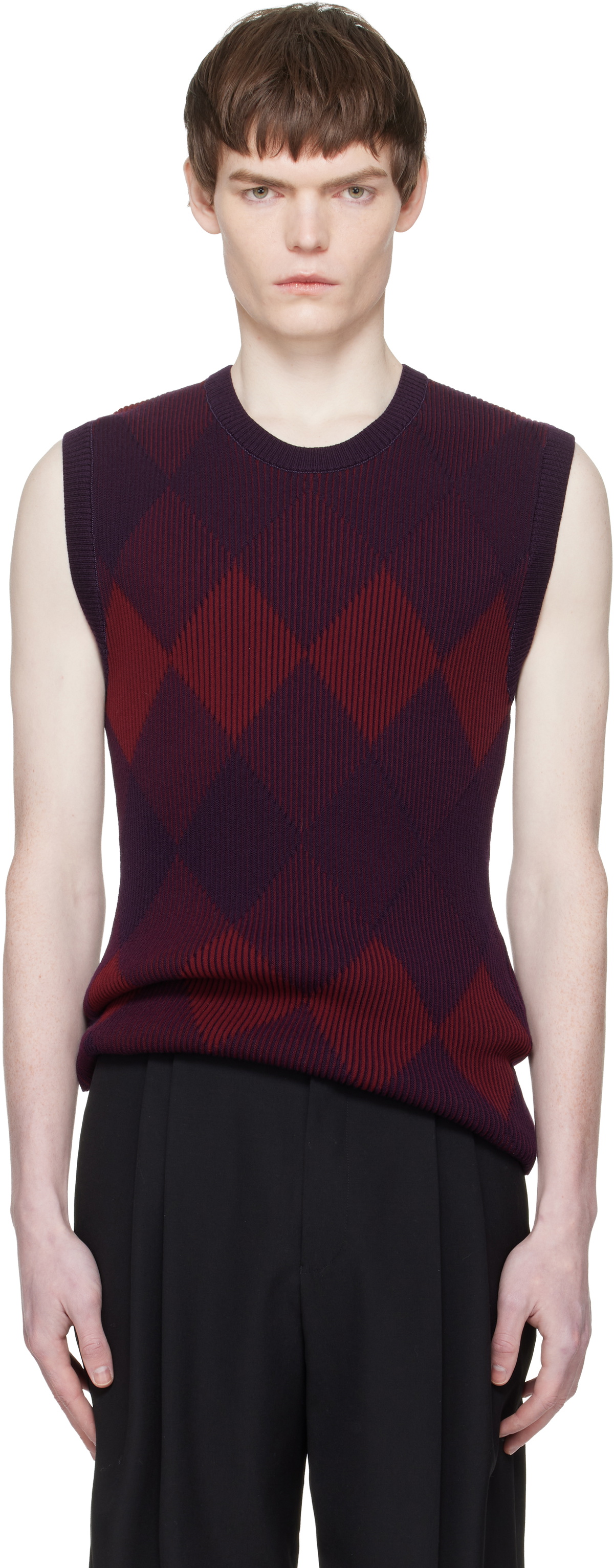 Dries Van Noten Red & Purple Argyle Sweater Vest