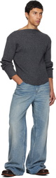 Courrèges Gray Boatneck Ribbed Wool Sweater