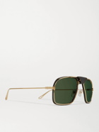 Cartier Eyewear - Leather-Trimmed Aviator-Style Gold-Tone Sunglasses