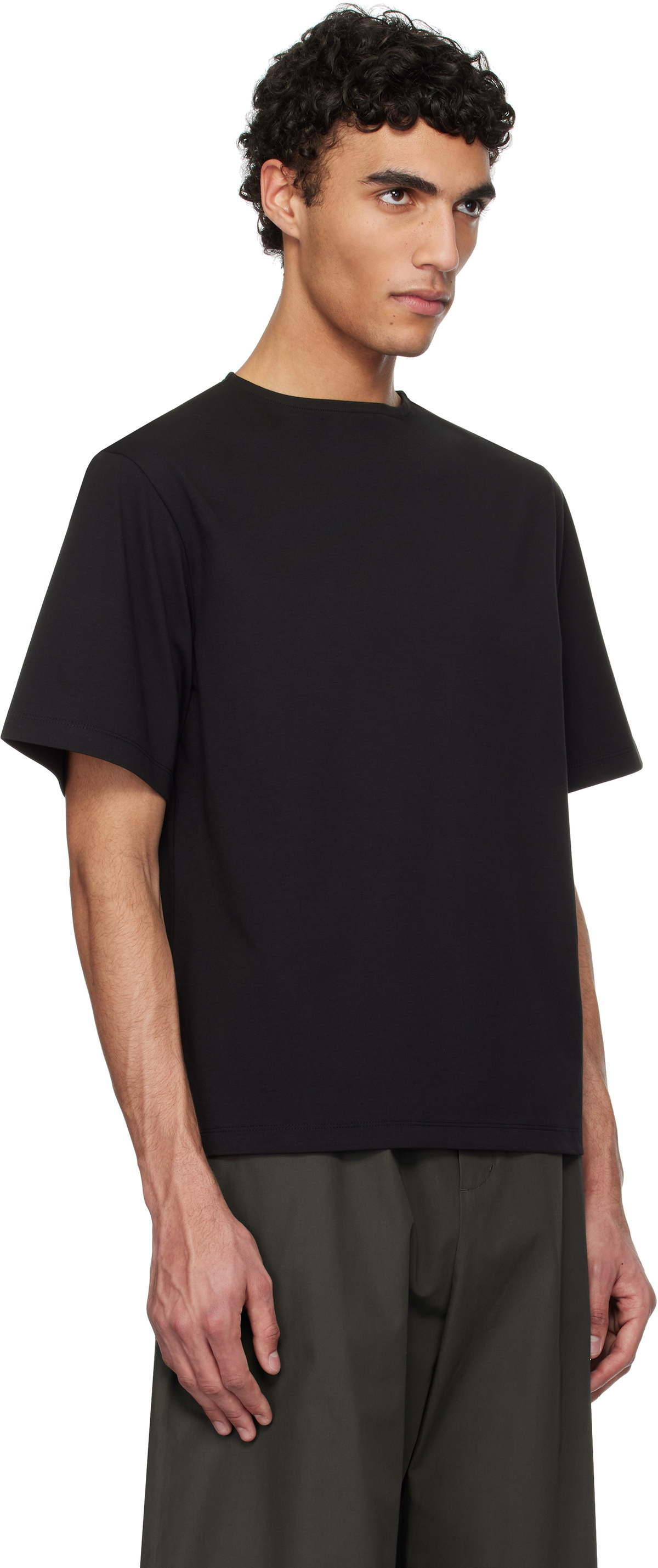 AMOMENTO Black Boat Neck T-shirt