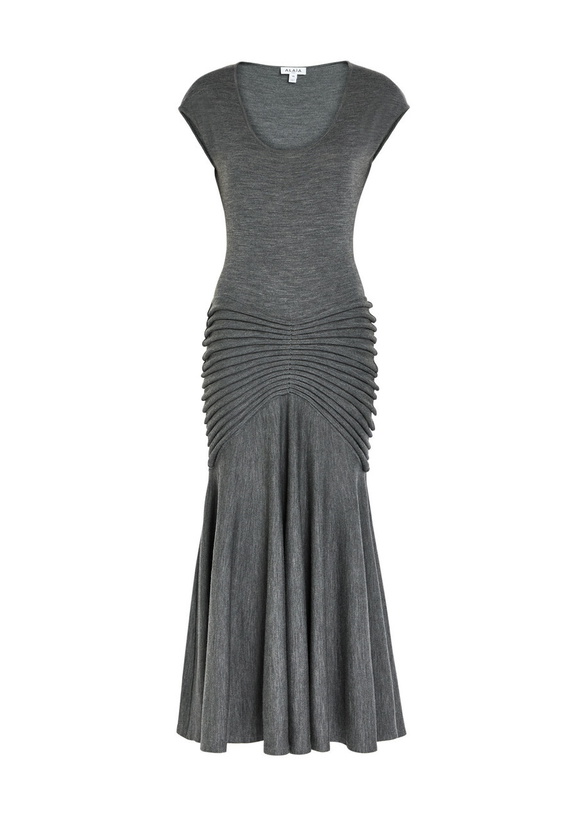 Photo: Alaïa Sculpting Ruched Wool Midi Dress Dark Grey