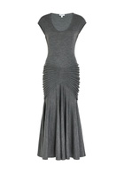 Alaïa Sculpting Ruched Wool Midi Dress Dark Grey