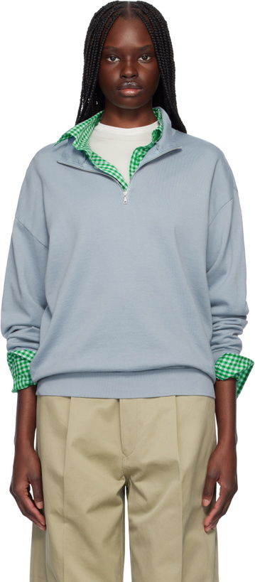 Photo: AURALEE Blue Super High Gauge Half Zip P/O Sweatshirt